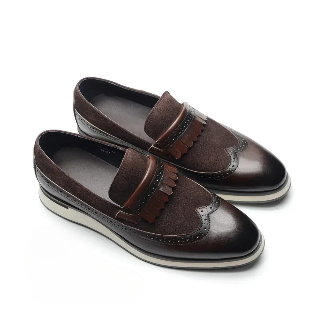Smart Casual Wingtip Loafers with Fringed Strap and Lifted Hybrid Sole