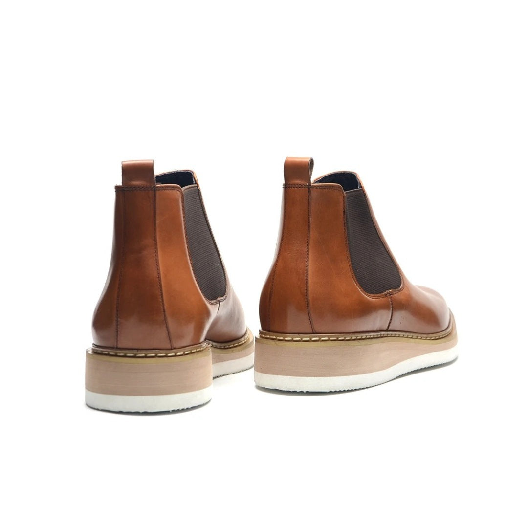 Leather Smart Casual Chelsea Ankle Boots with White Wedge Platform Sole