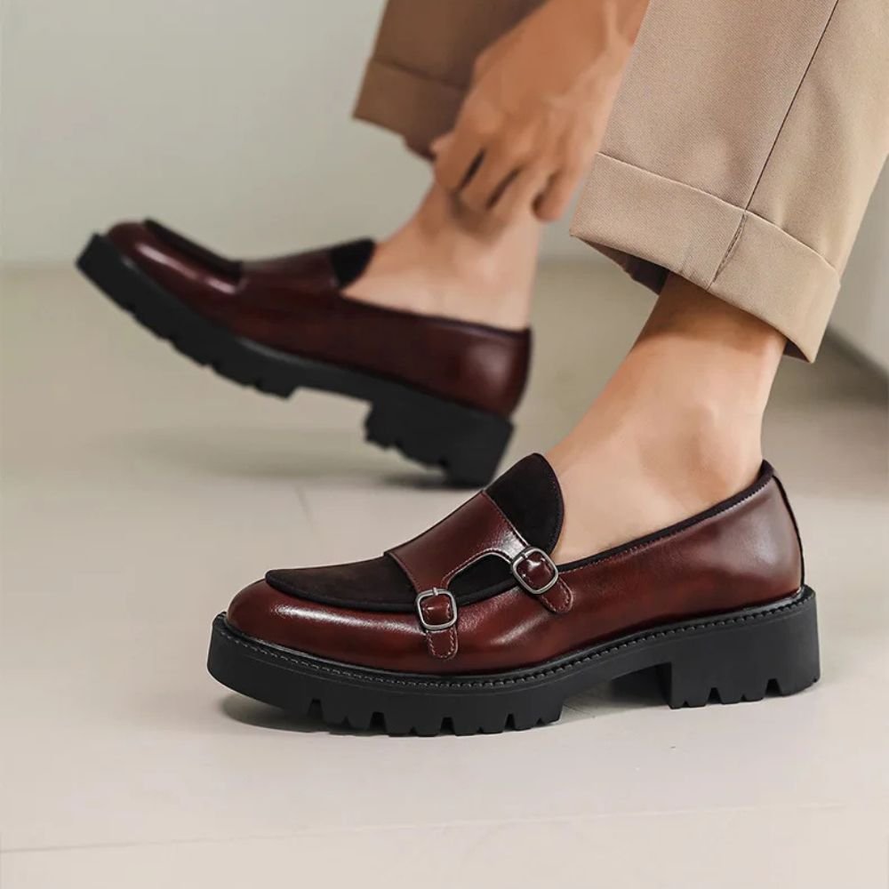 Glossy Suede Strap Chunk Sole Loafers