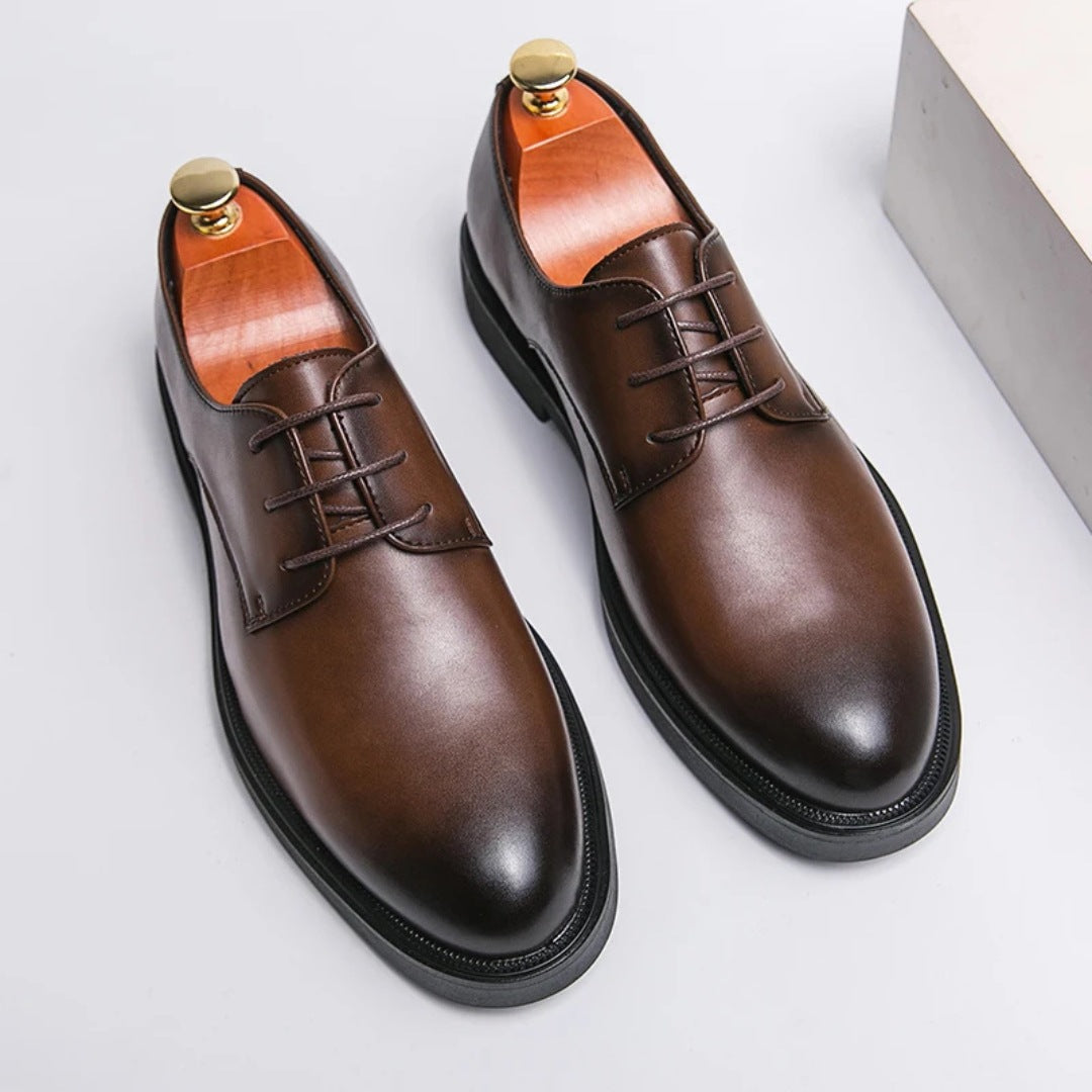Leather Business Derby Dress Shoes with Platform Cushioned Support Sole