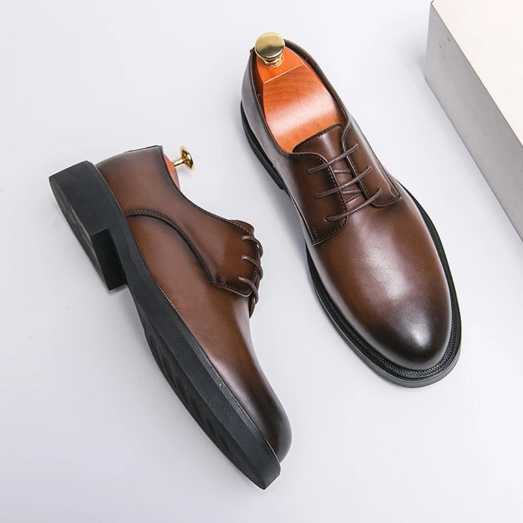 Leather Business Derby Dress Shoes with Platform Cushioned Support Sole