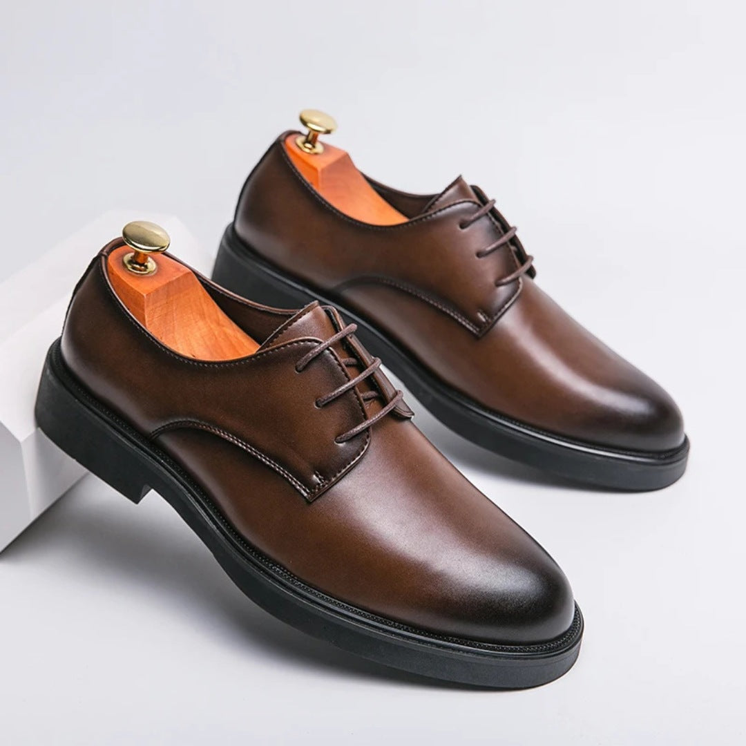 Leather Business Derby Dress Shoes with Platform Cushioned Support Sole