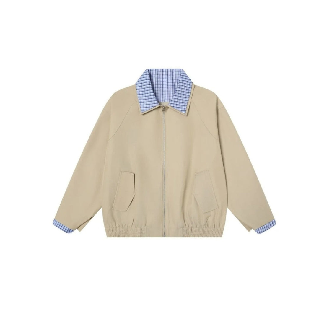 Checked Collar Zip Jacket
