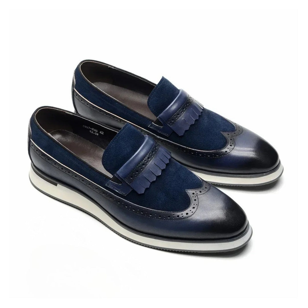 Smart Casual Wingtip Loafers with Fringed Strap and Lifted Hybrid Sole