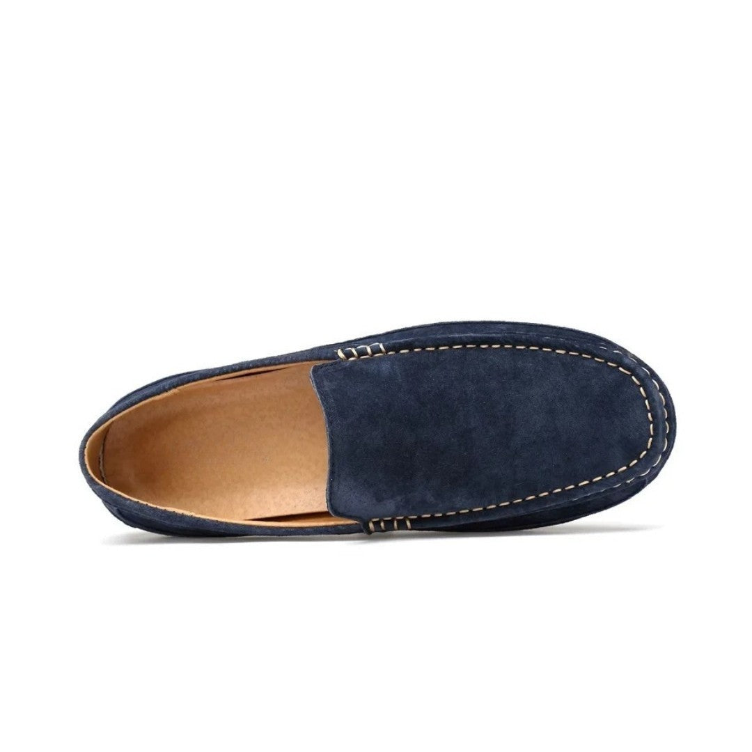 Cow Suede Driving Loafers with Cushioned Grip Sole and Contrast Stitching