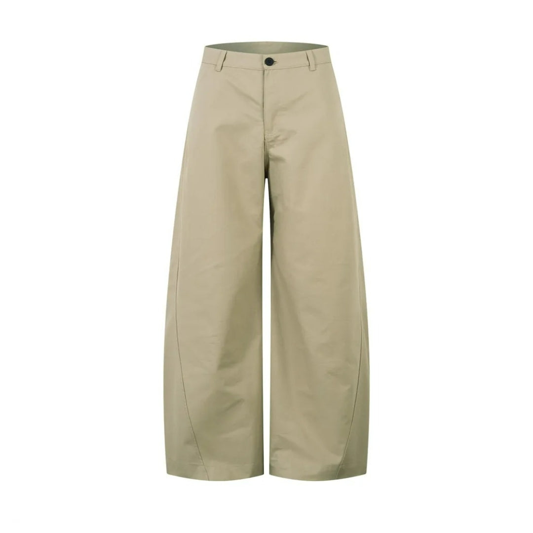 Spliced Wide-Leg Khakis with Mid Waist