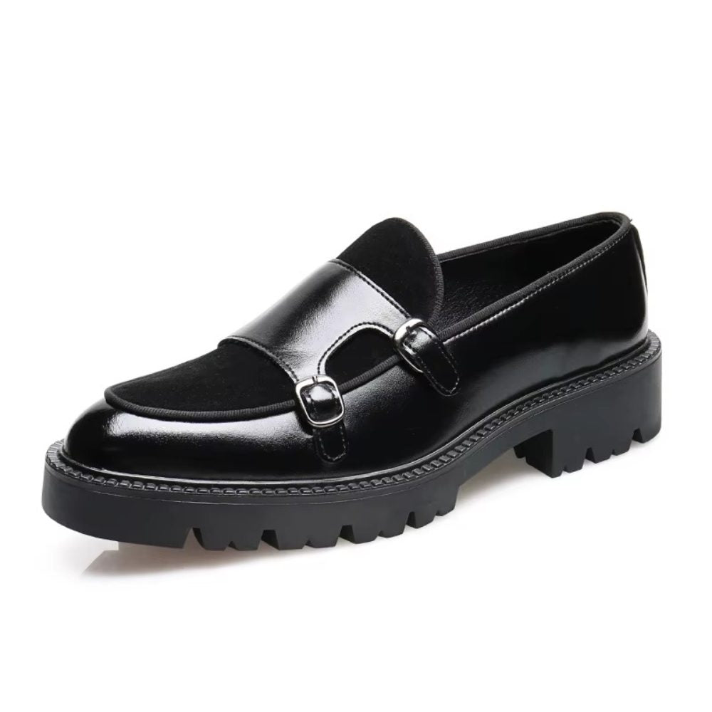 Glossy Suede Strap Chunk Sole Loafers