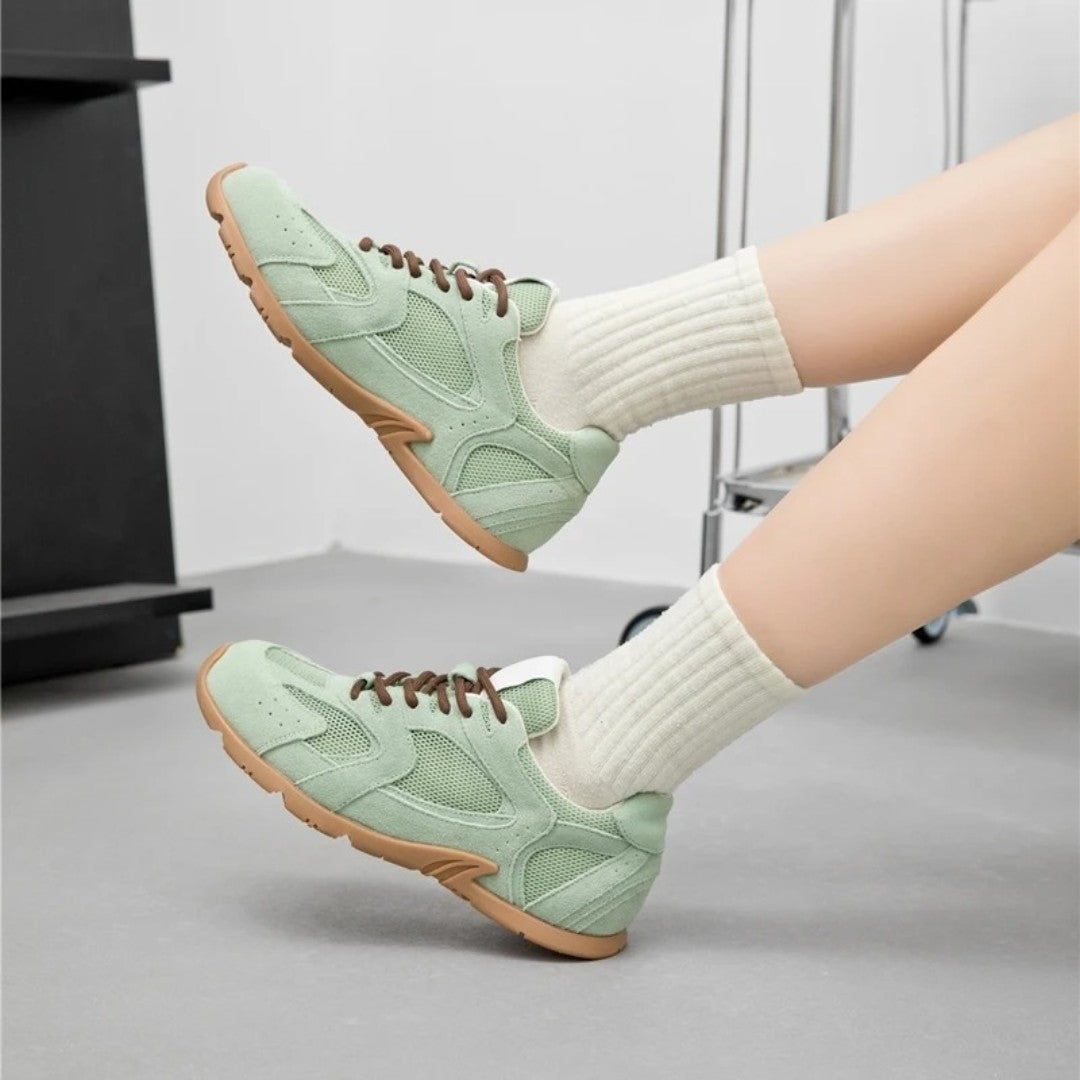 Cow Suede Mesh Running Trainers With Contrast Laces