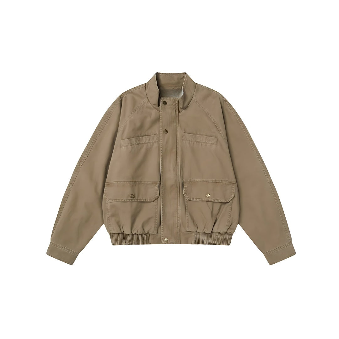 Multi Pocket Workwear Jacket with Stand Collar