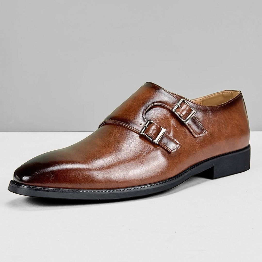 Classic Double Monk Strap Formal Dress Shoes with Cushioned Insole and Low Block Heel