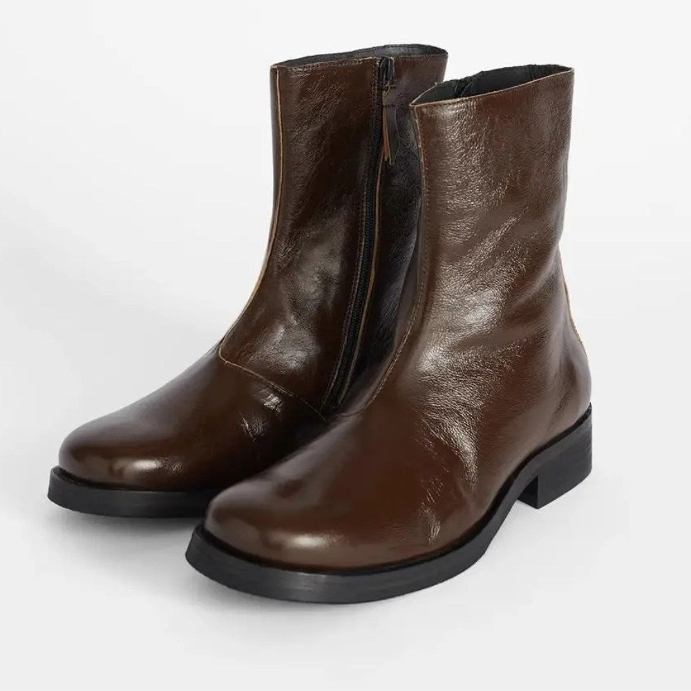 Smooth Leather Tall Boots with Zipper Closure