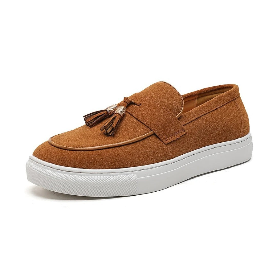 Suede Leather Tassel Hybrid Loafers with Platform Sole