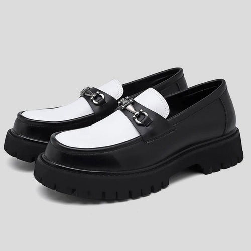 Black and White Leather Horsebit Loafers