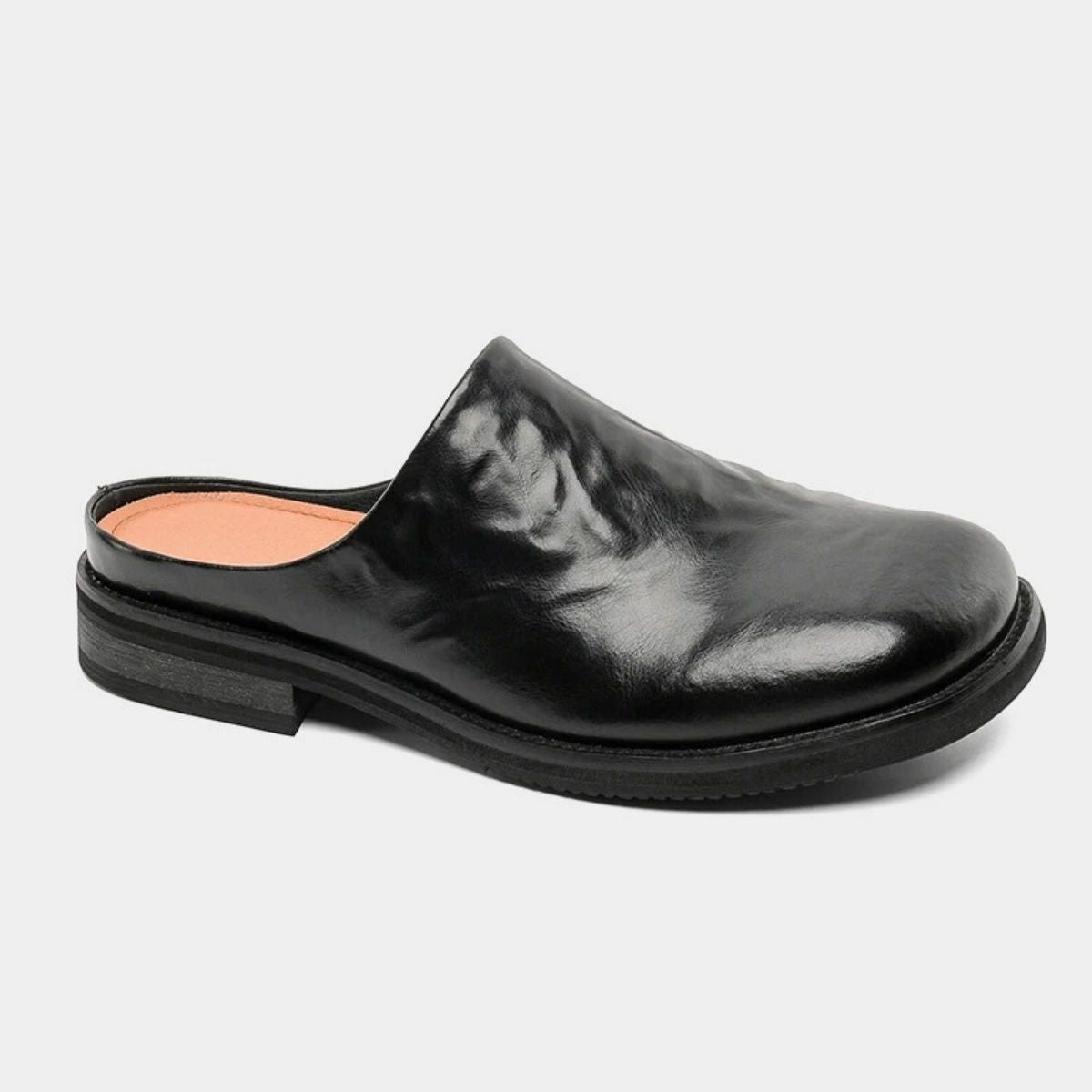 Black Split Leather Backless Slippers