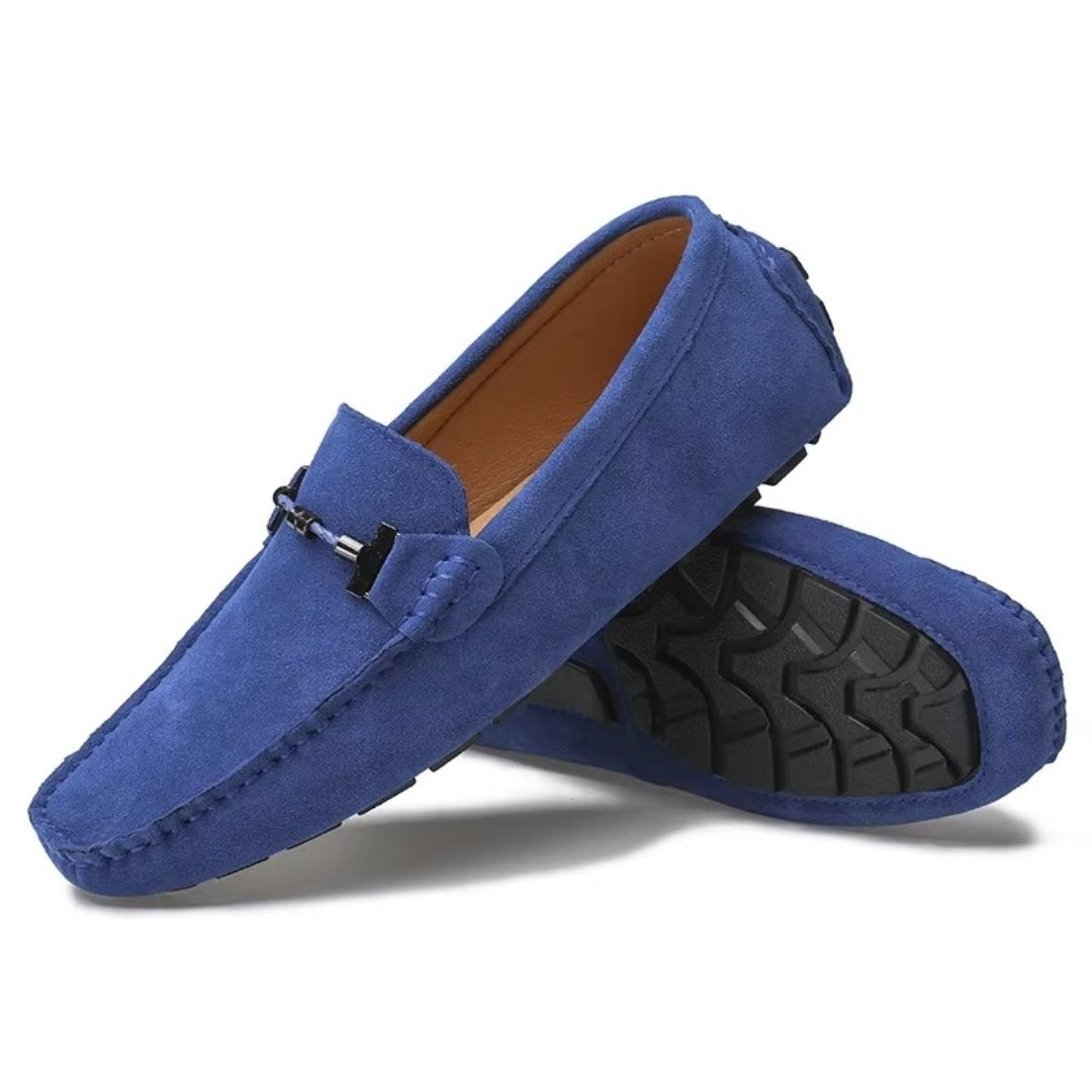 Colour-Suede Driving Loafers with Metal Buckle and Grip Sole