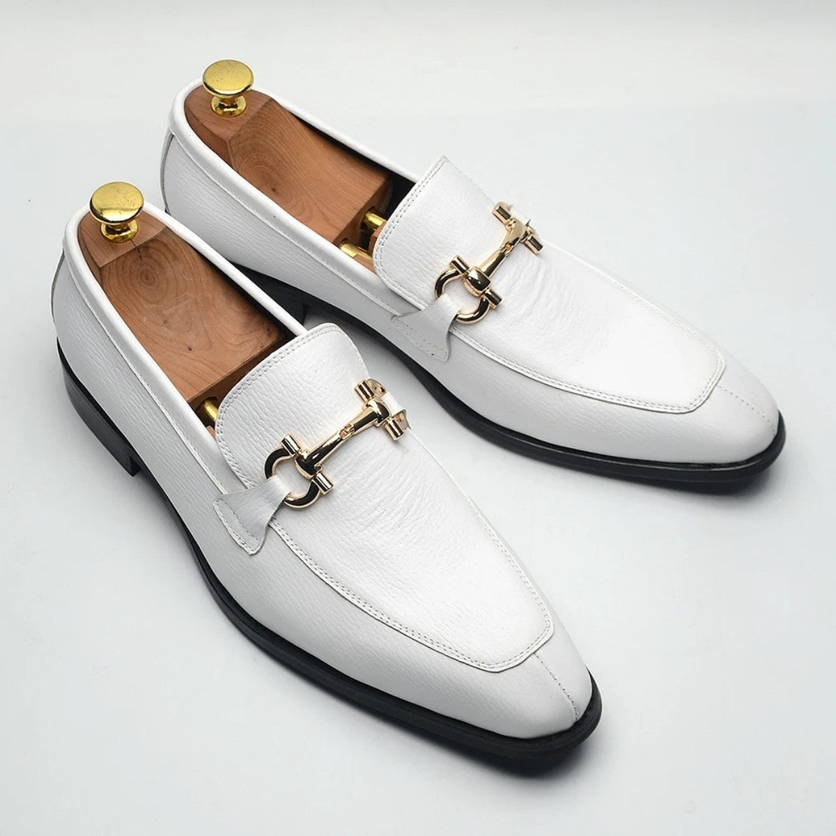 White Horsebit Formal Dress Loafers