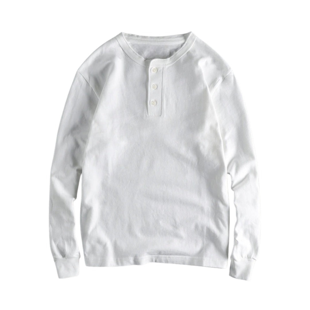 Henley Collar Long Sleeve Cotton T-Shirt