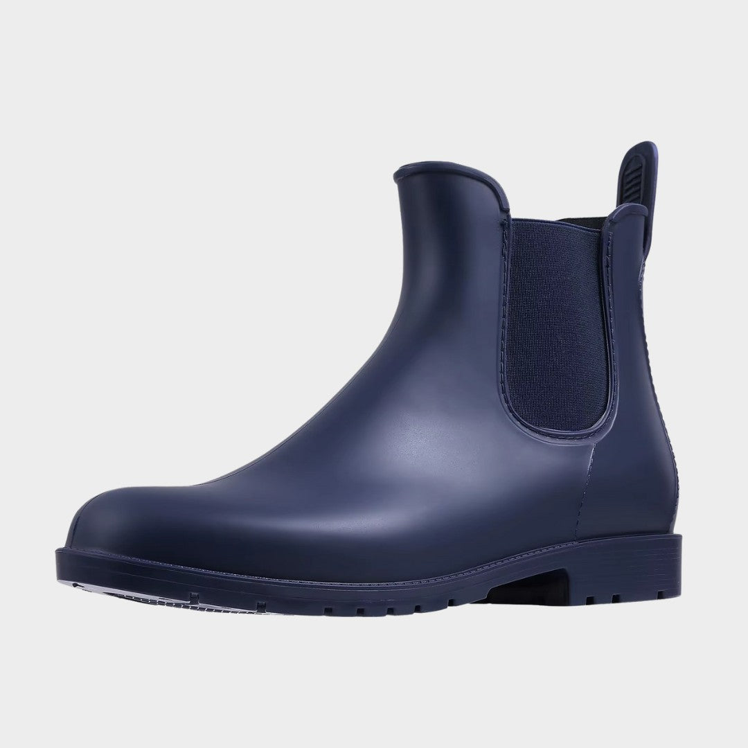 Glossy Waterproof Chelsea Ankle Rain Boots with Low Heel and Pointed Toe