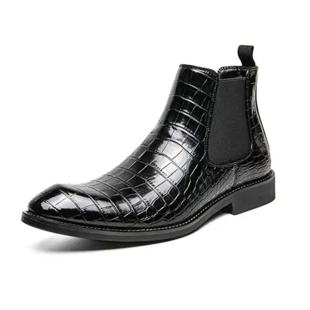 Point-Toe Crocodile-Pattern Leather Chelsea Boots