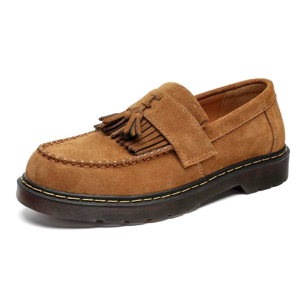 Suede Tassel Moc Toe Loafers with Chunky Sole