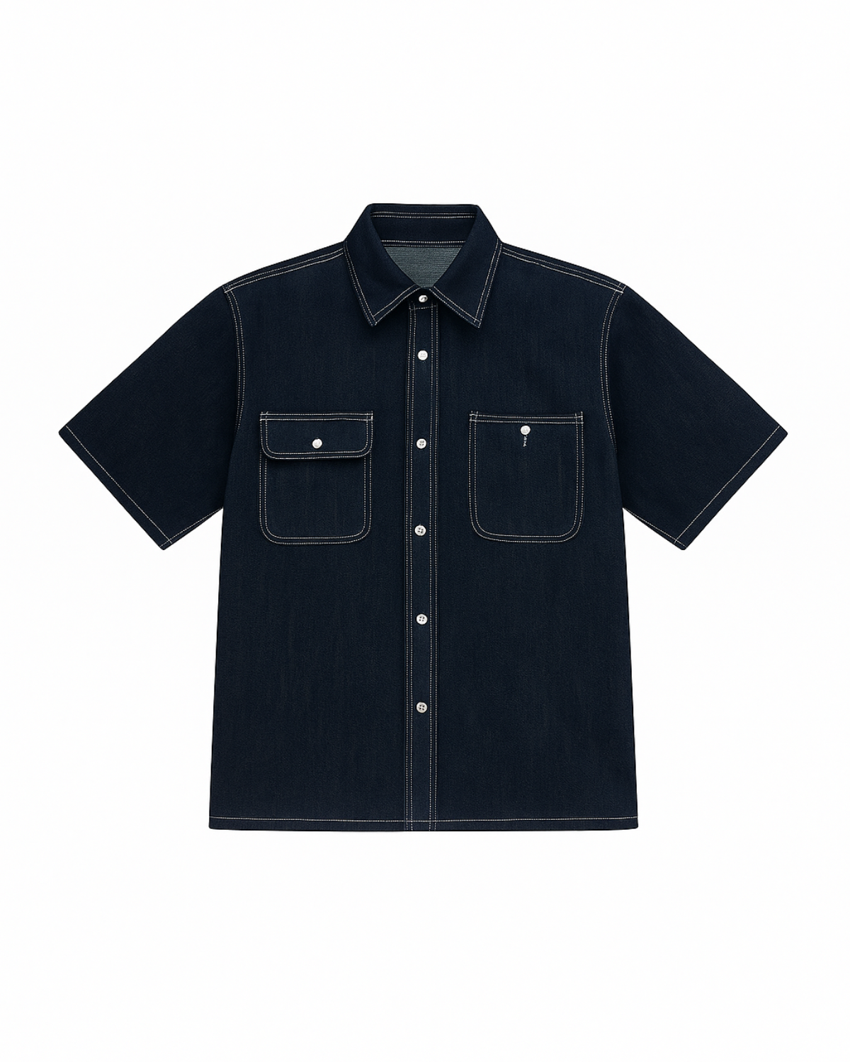 Denim Button-Up Short-Sleeve Polo