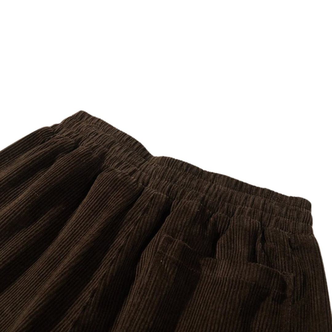 Brown Washed Corduroy Wide-Leg Trousers
