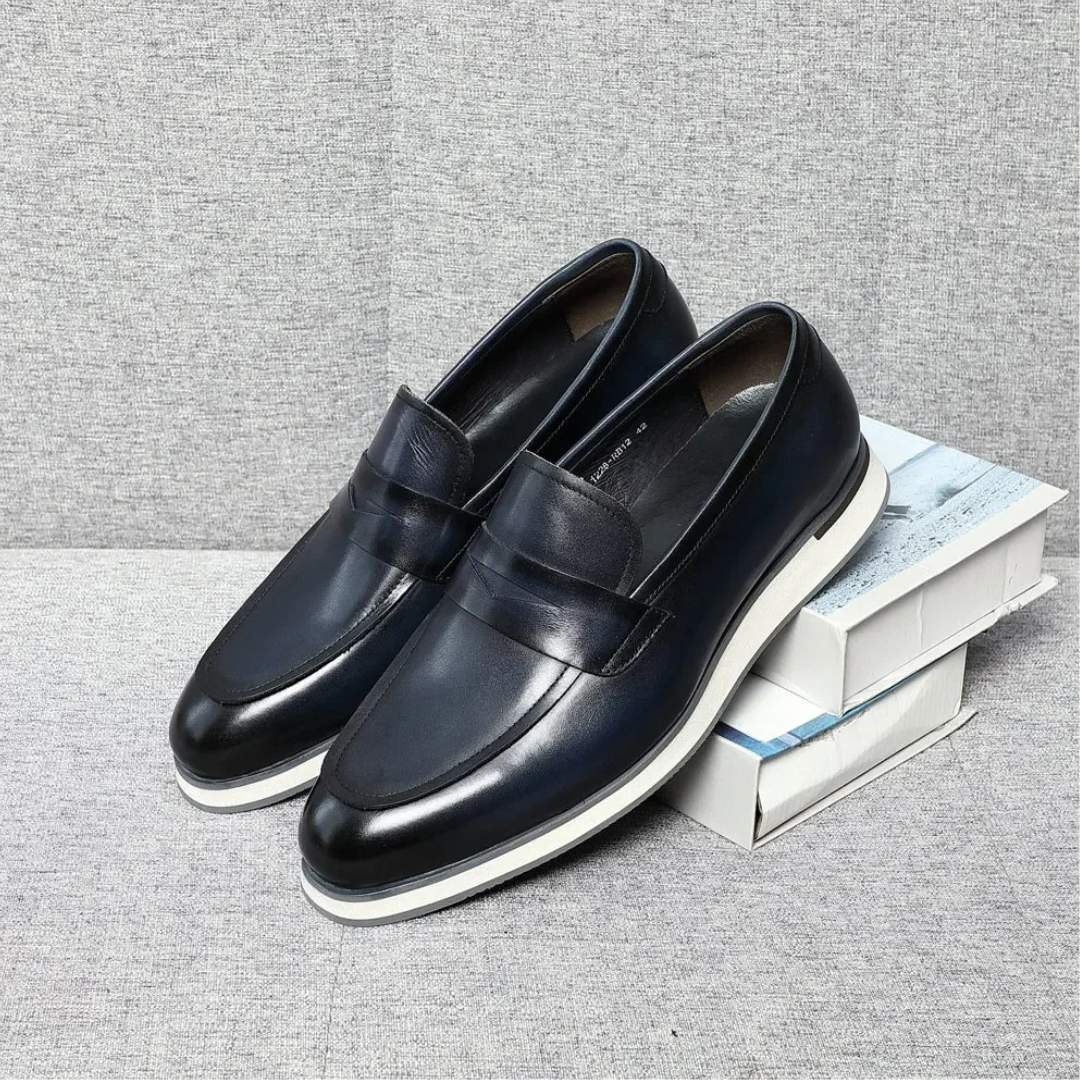 Leather Penny Sneaker Loafers with White Sole