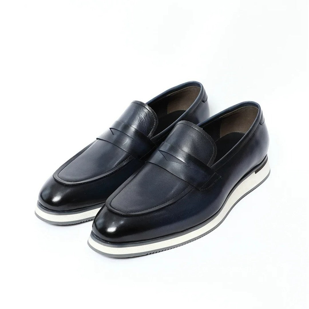 Leather Penny Sneaker Loafers with White Sole