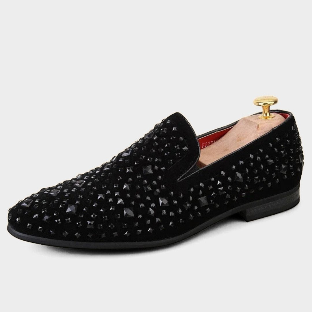Black Suede Studded Slip-On Dress Loafers