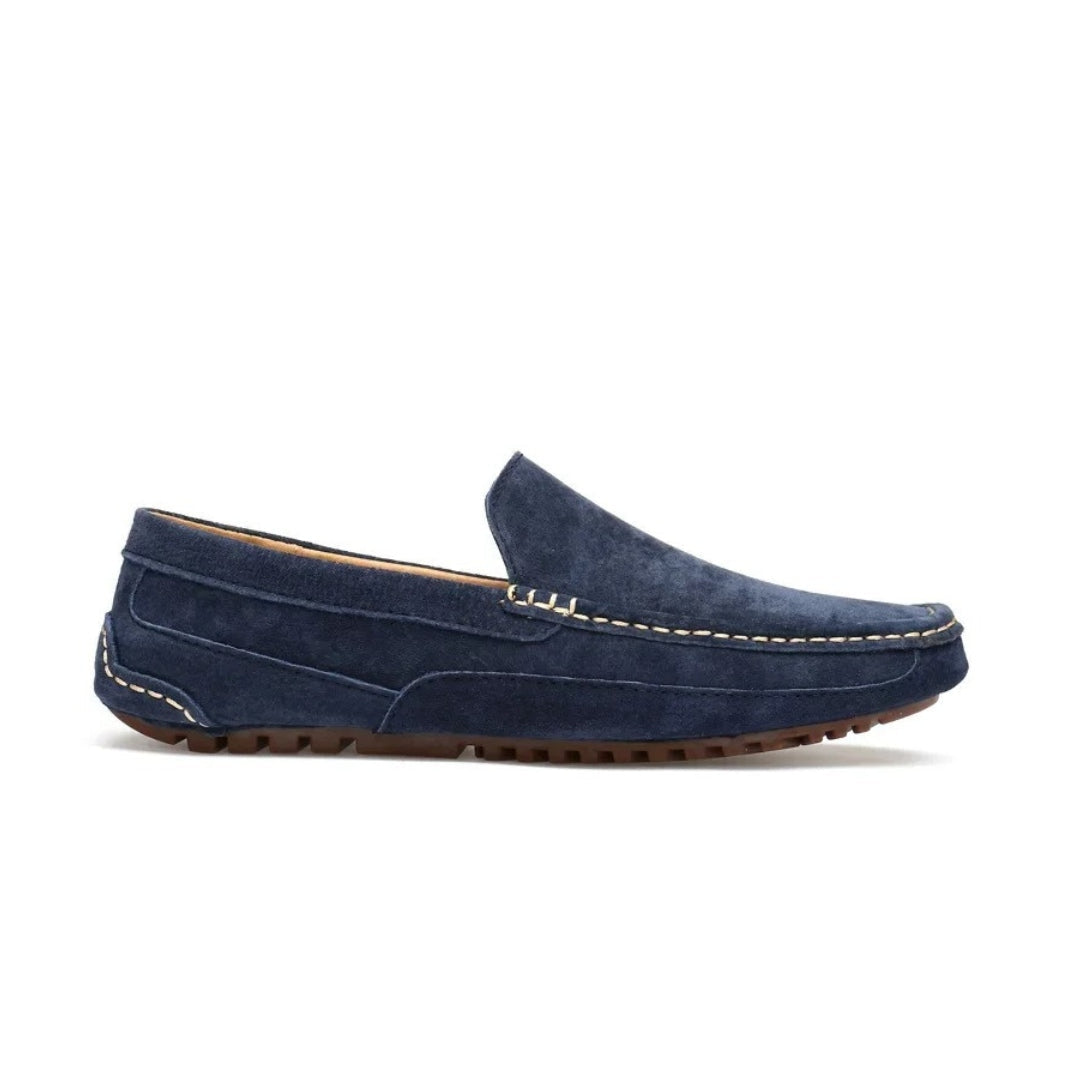 Cow Suede Driving Loafers with Cushioned Grip Sole and Contrast Stitching