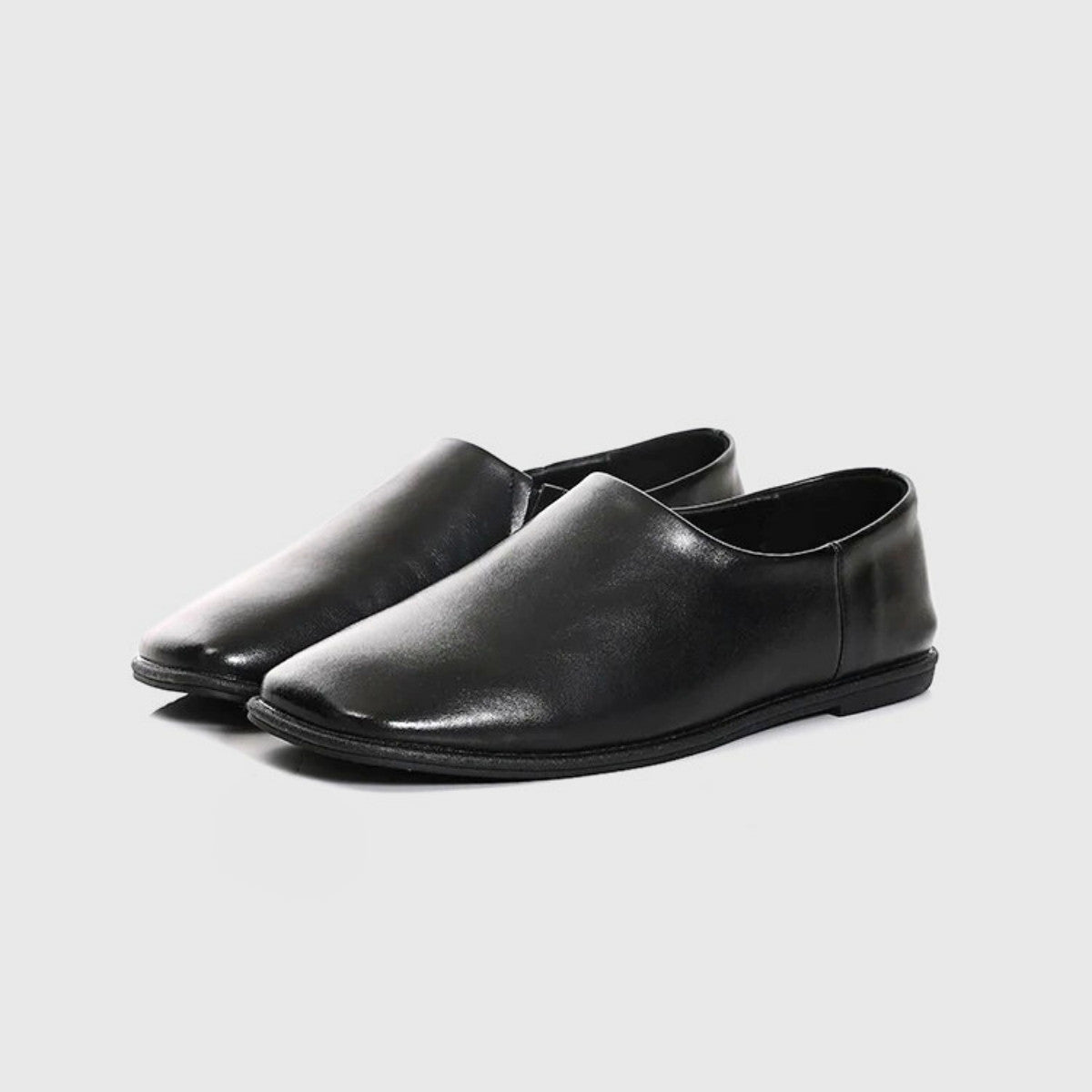 Black Minimalist Leather Flat Loafers