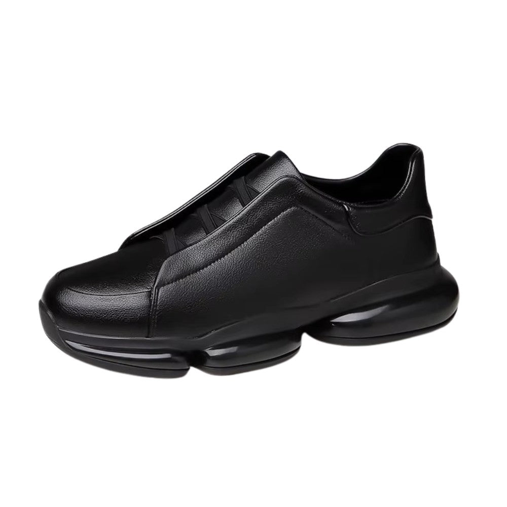 Black Leather Slip-On Sneakers with Bubble Sole