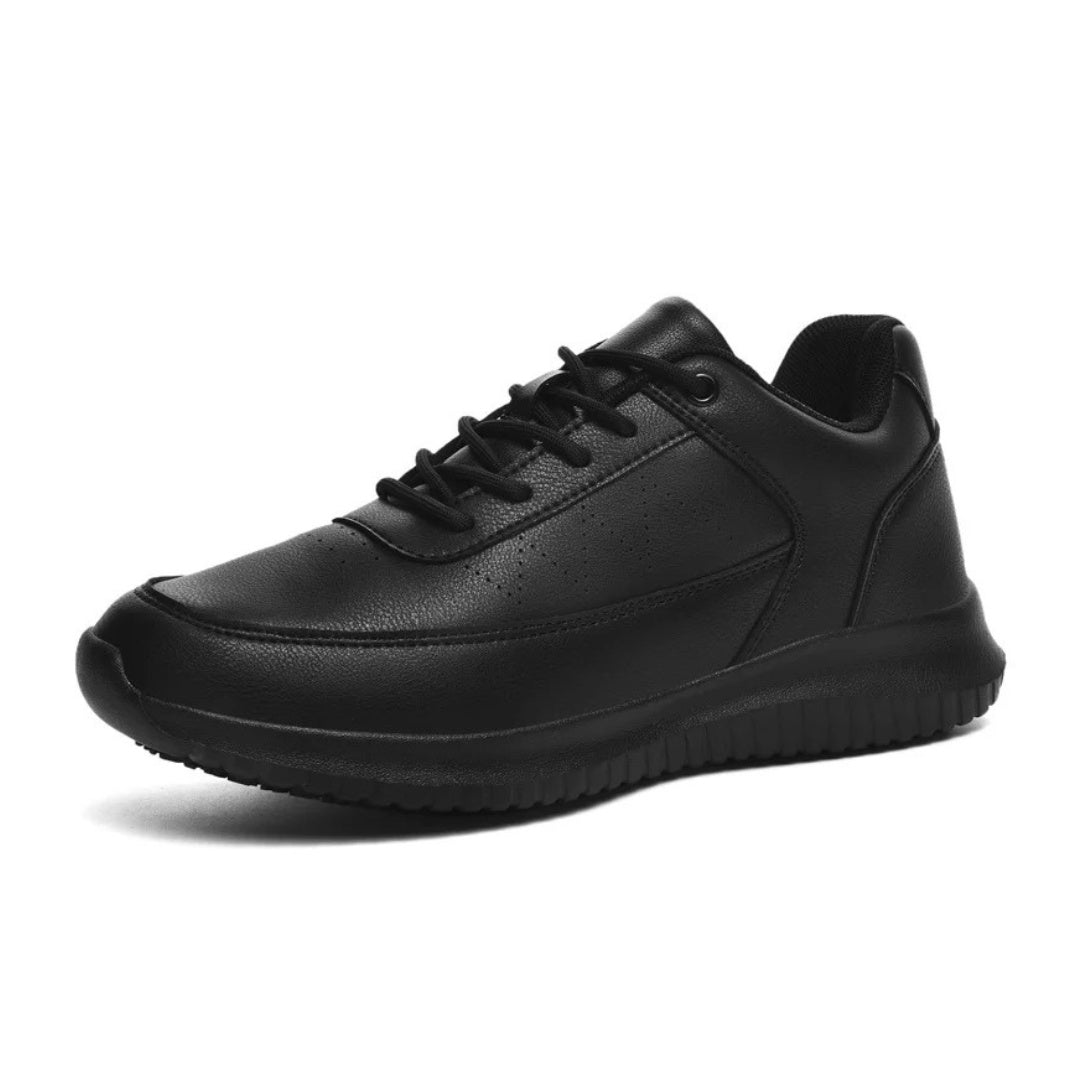 Black Leather-Effect Waterproof Non-Slip Smart Casual Trainers