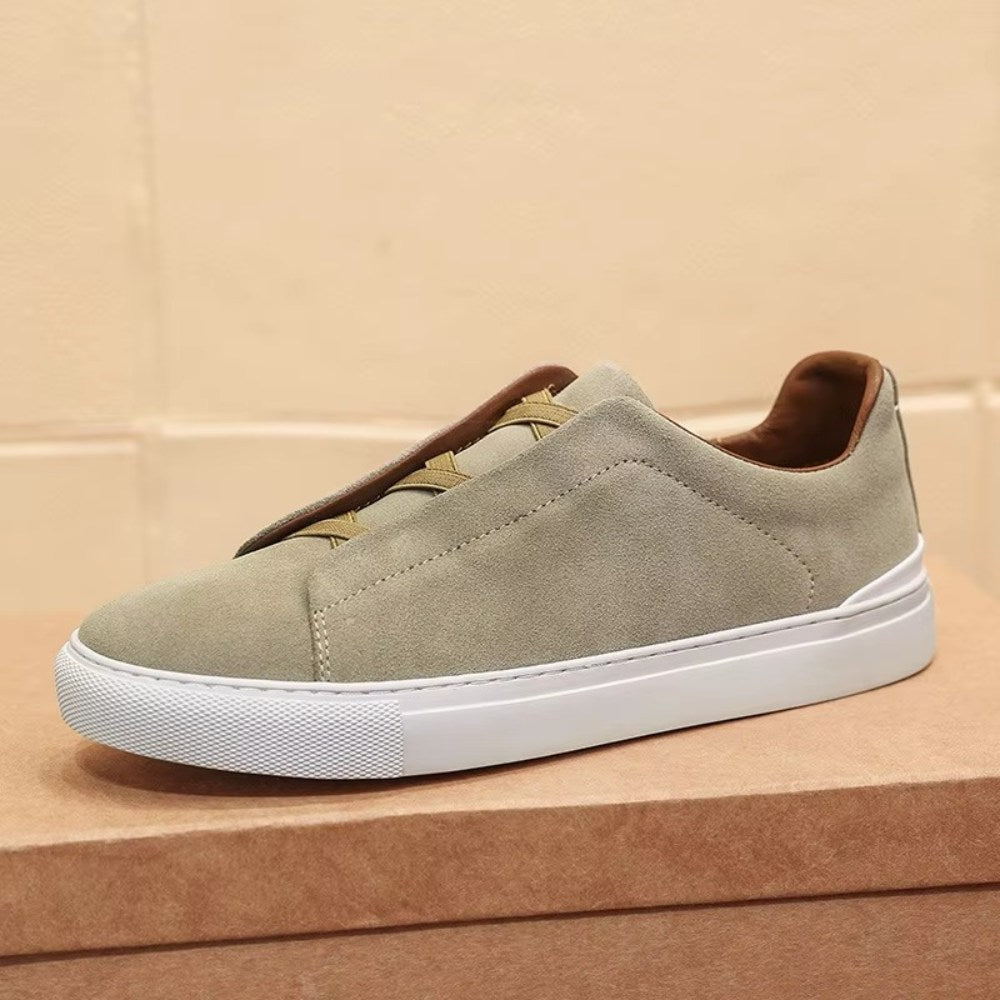 Slip-On Suede Leather Sneakers With Elastic Closure