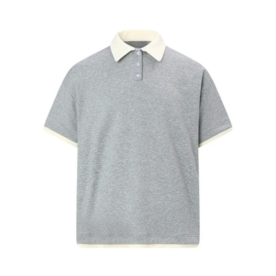 Contrast Collar Spliced Polo Shirt