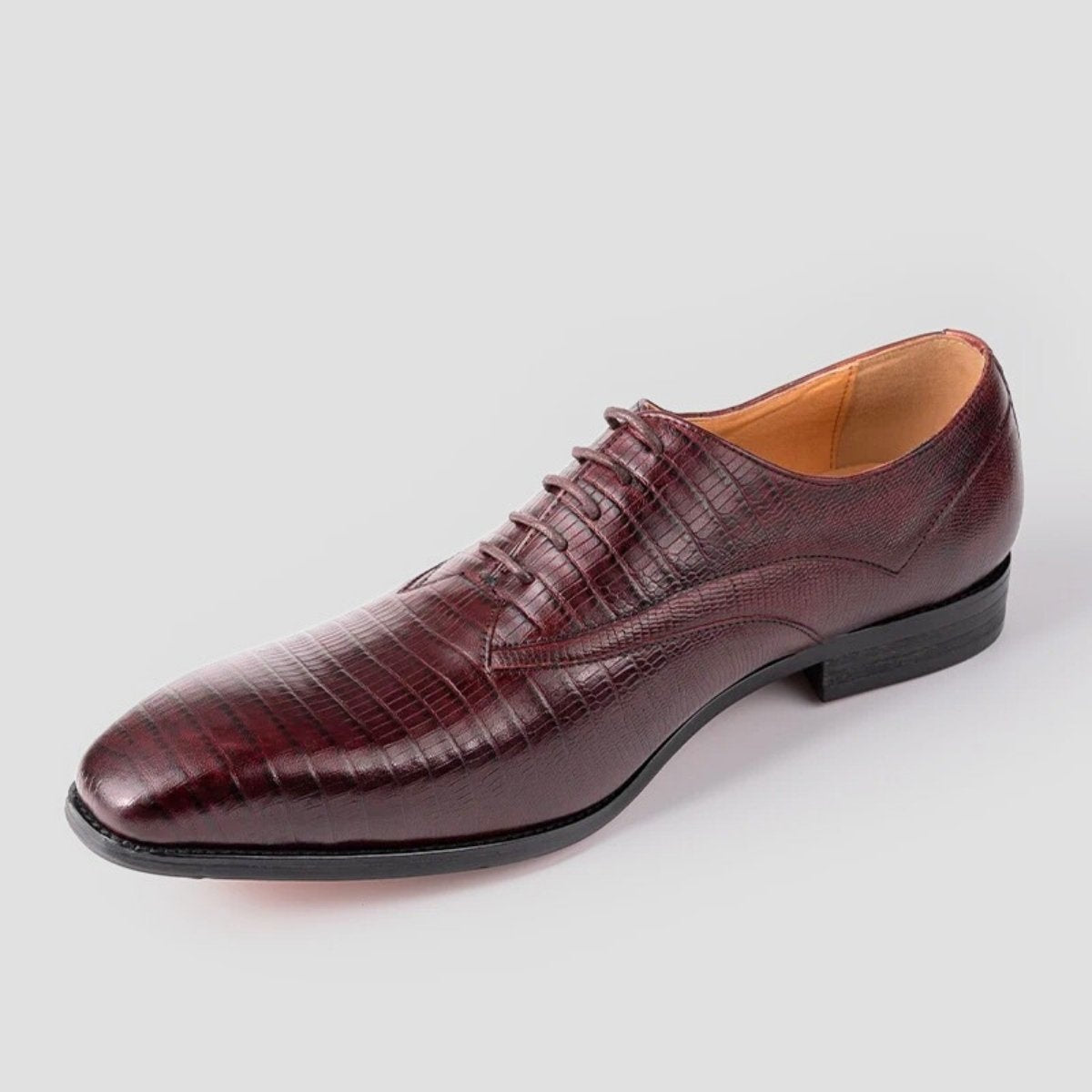 Burgundy Lizard-Embossed Leather Oxford Shoes