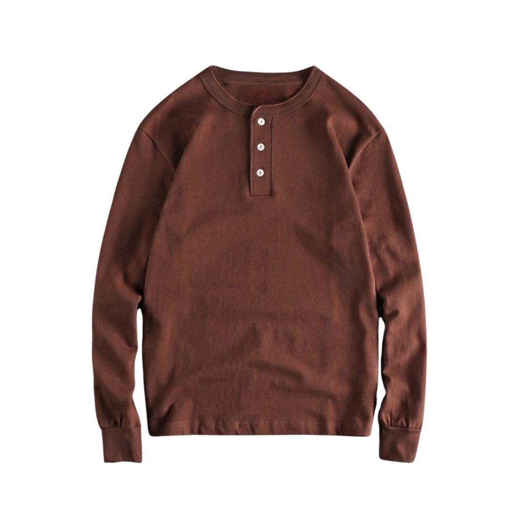 Henley Collar Long Sleeve Cotton T-Shirt