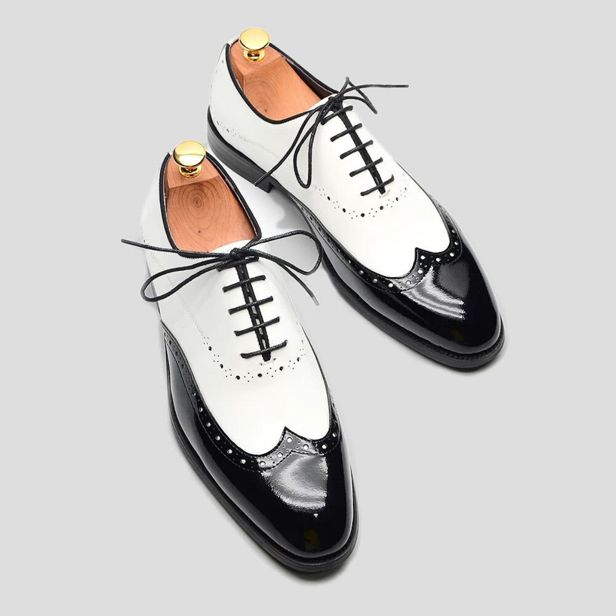 White with Black Brogue Derby Shoes