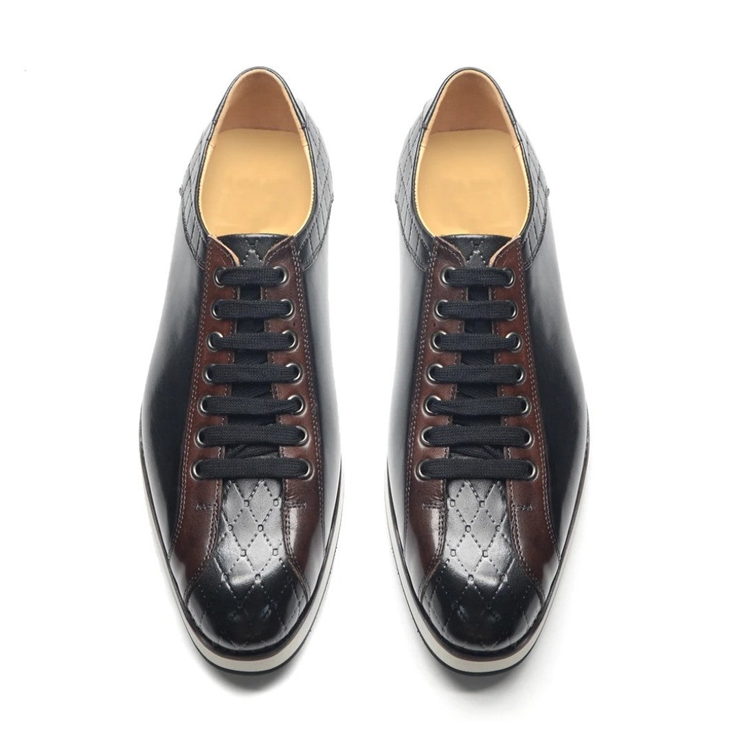 Leather Plaid-Print Style Derby Style Sneakers