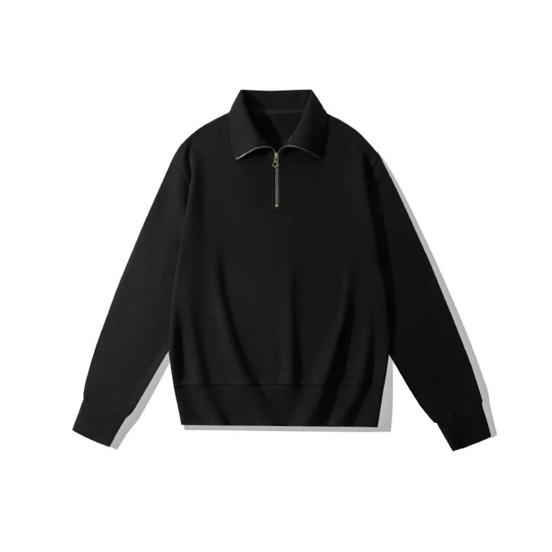High-Collar Quarter-Zip Heavy Cotton Sweatshirt