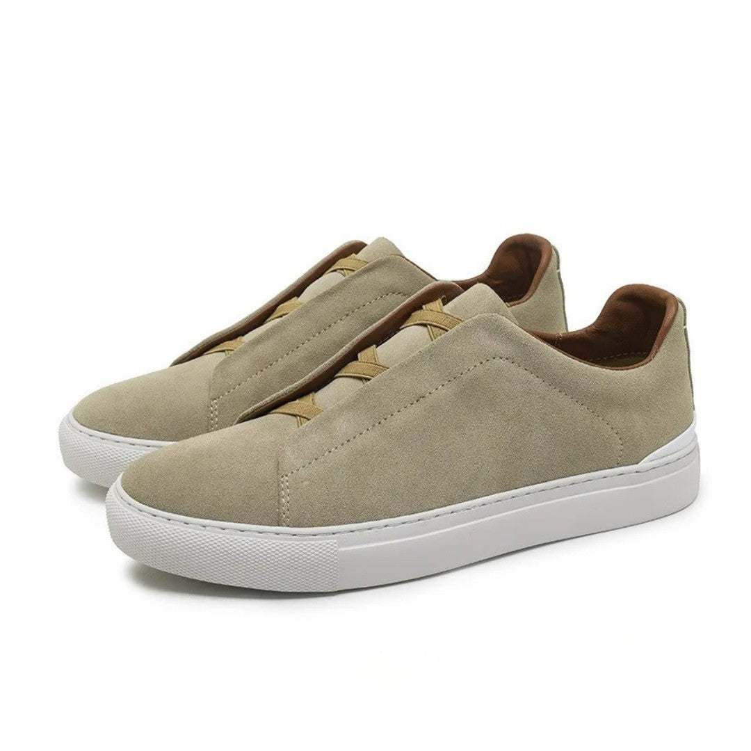 Slip-On Suede Leather Sneakers With Elastic Closure