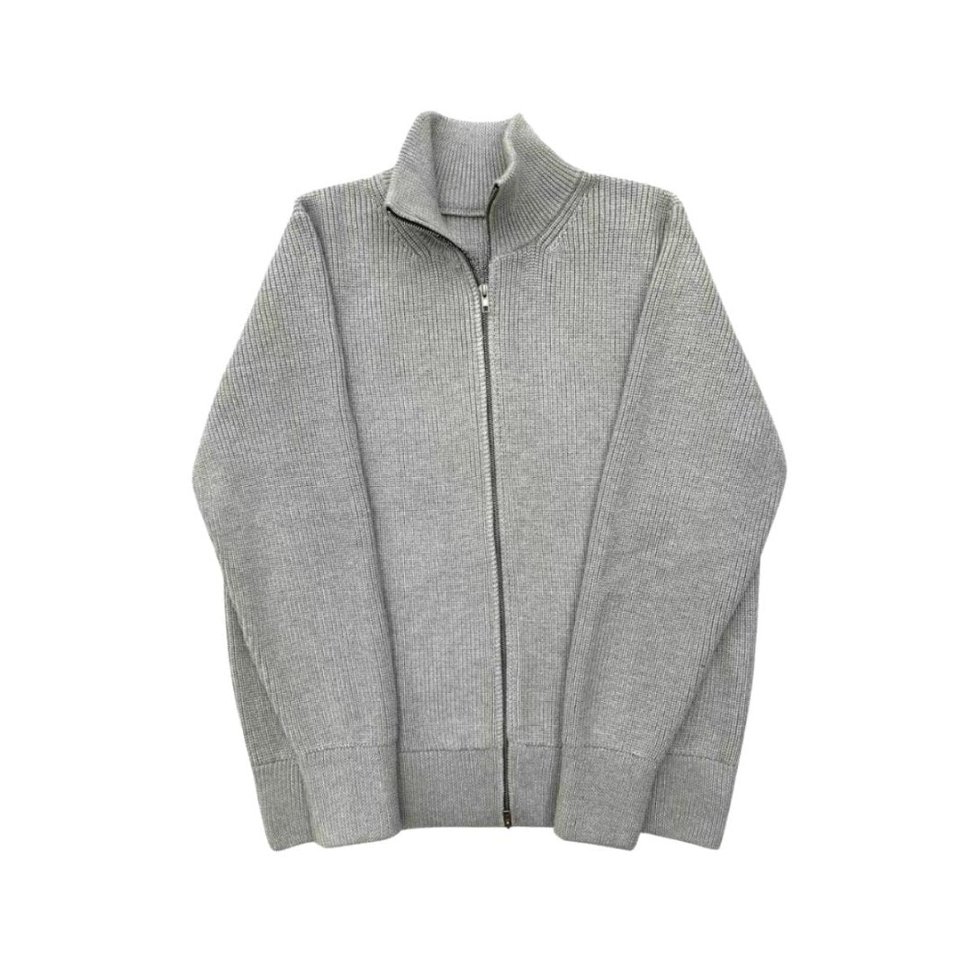 Ribbed Zip-Up High Neck Knit Sweater