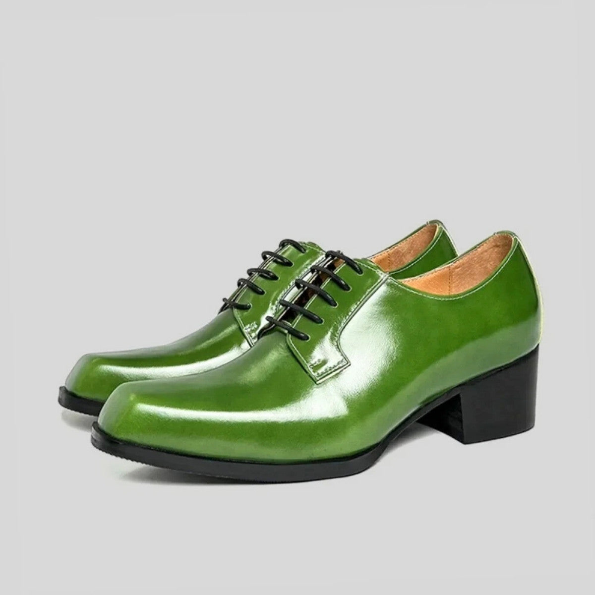 Green Leather Formal Derby Shoes With Elevated Heel