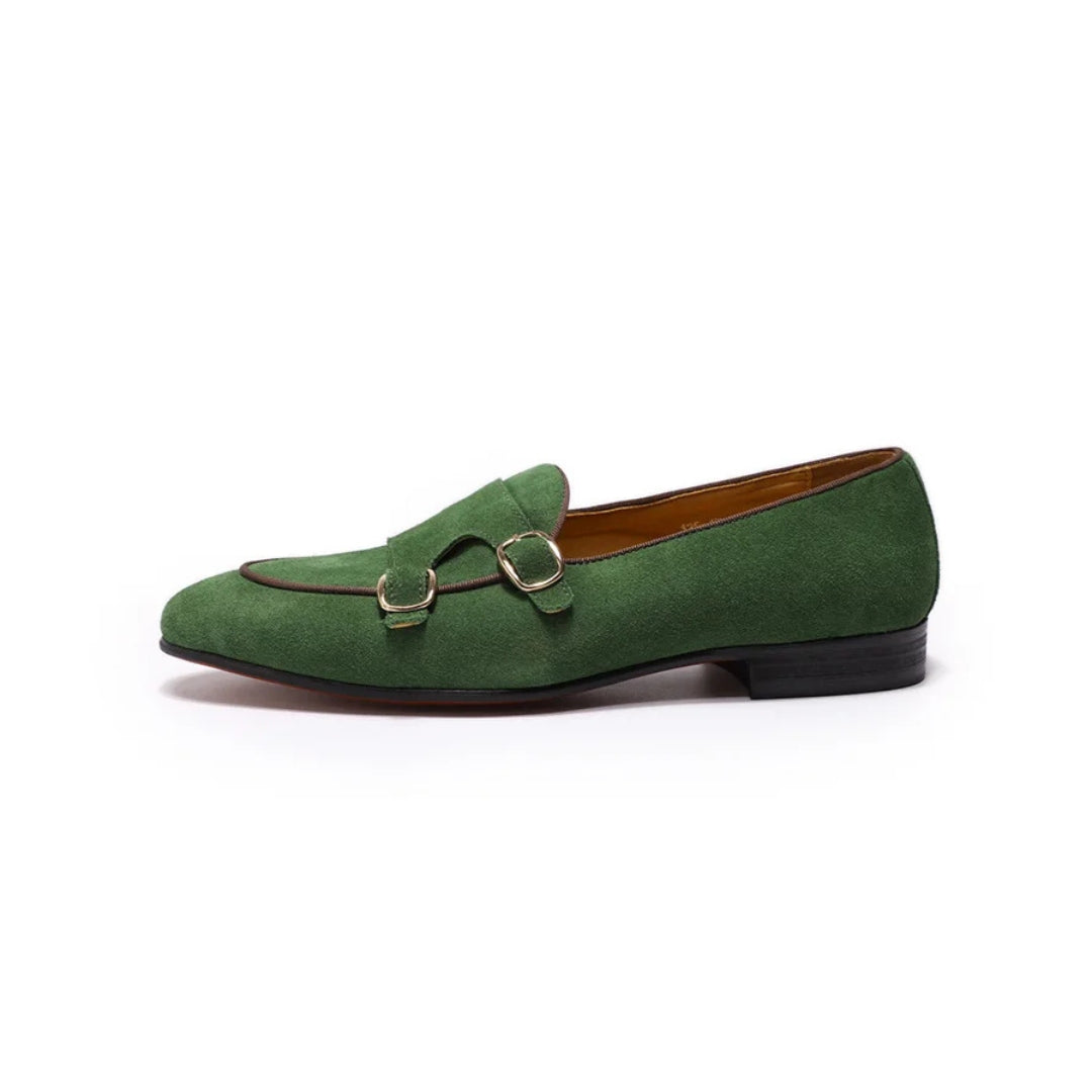 Suede Leather Formal Monk Strap Loafers with Low Stacked Block Heel