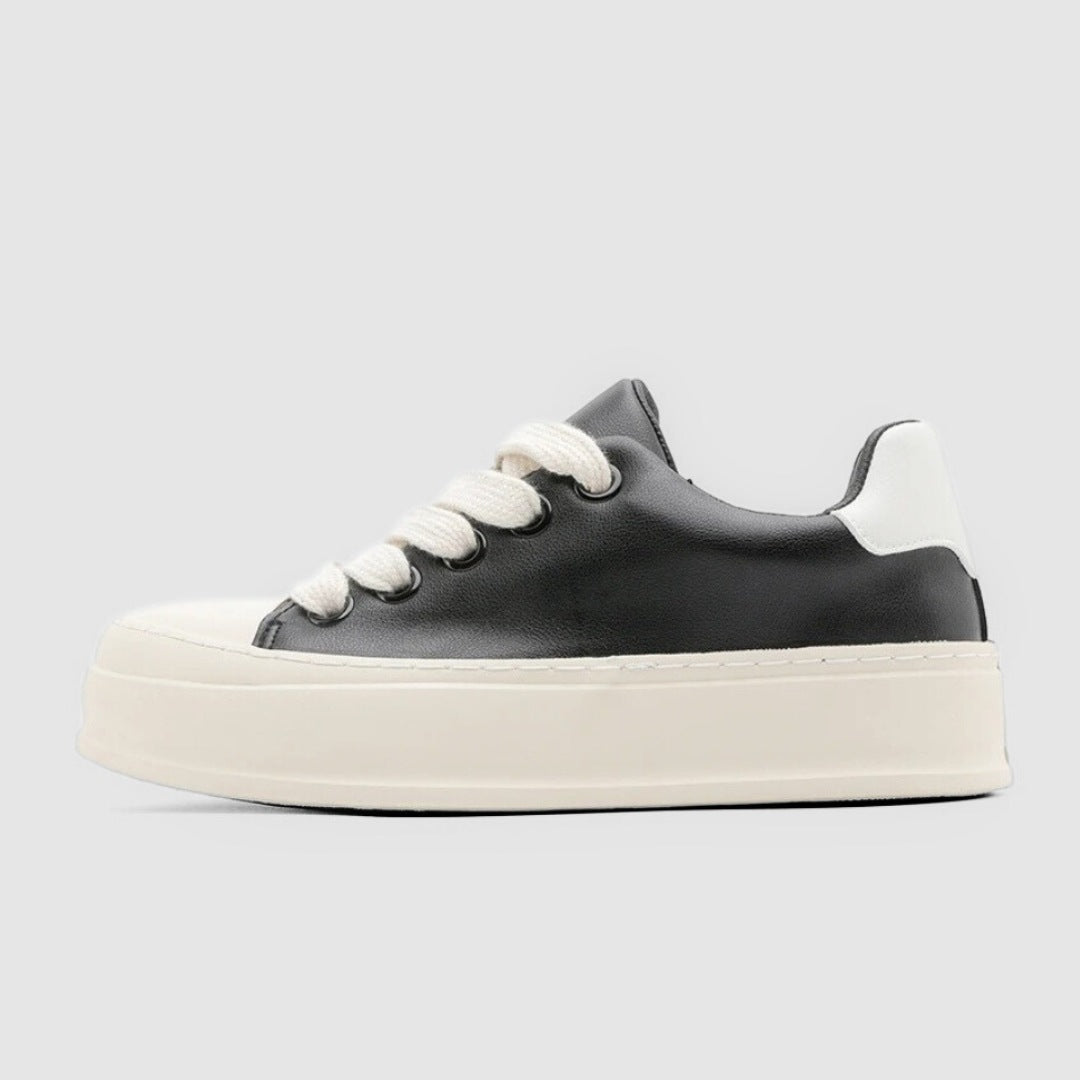 Black Leather Platform Skate Sneakers with Oversized Laces