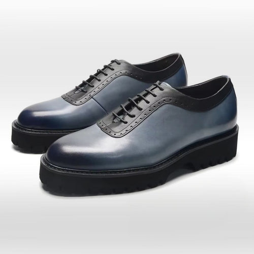 Black Blue Gradient Leather Oxford Dress Shoes with Elevated Heel
