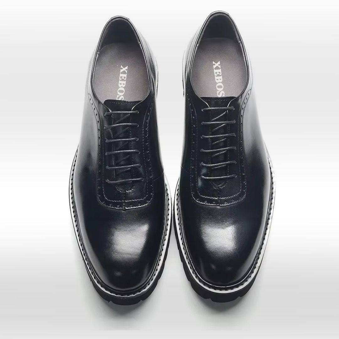 Black Blue Gradient Leather Oxford Dress Shoes with Elevated Heel