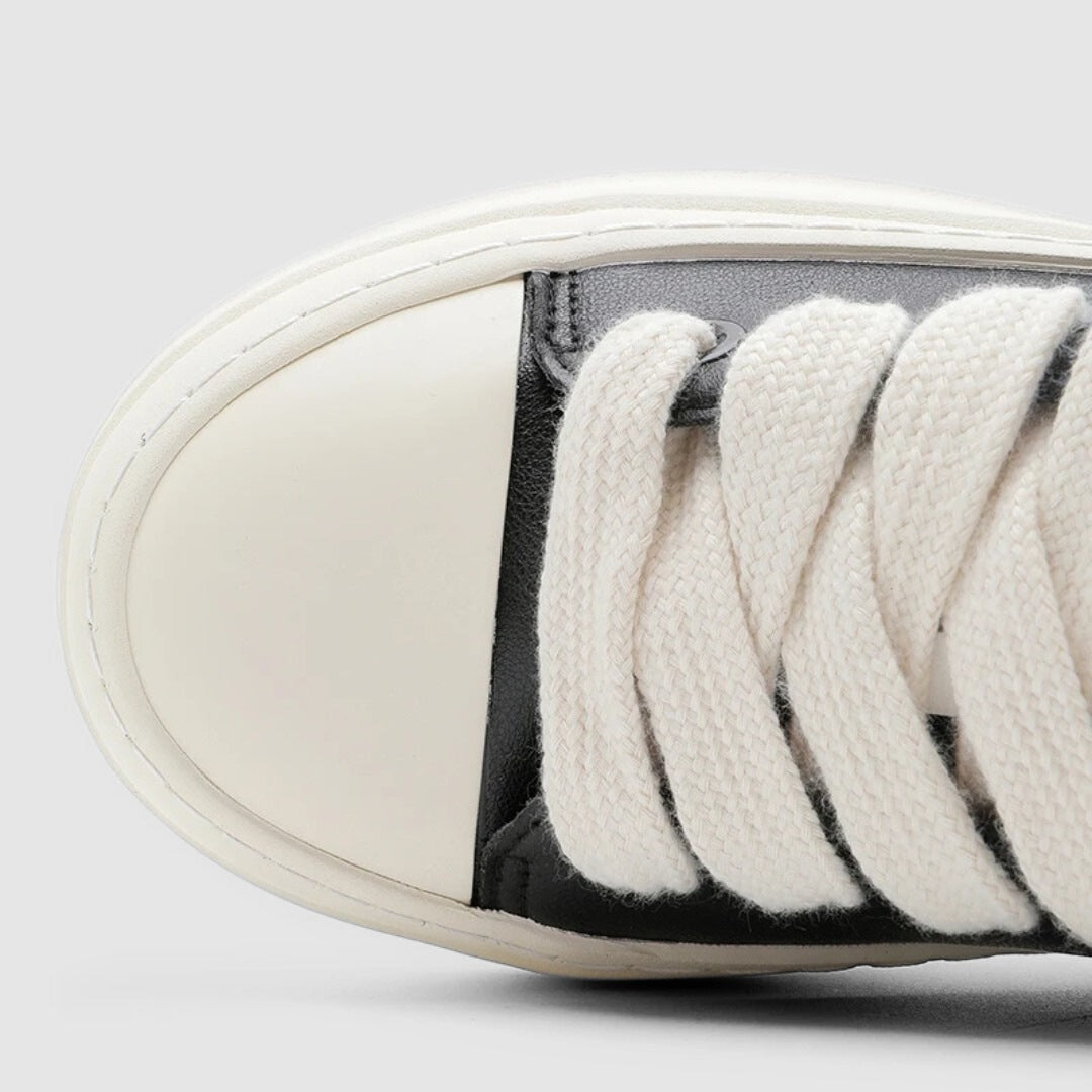 Black Leather Platform Skate Sneakers with Oversized Laces