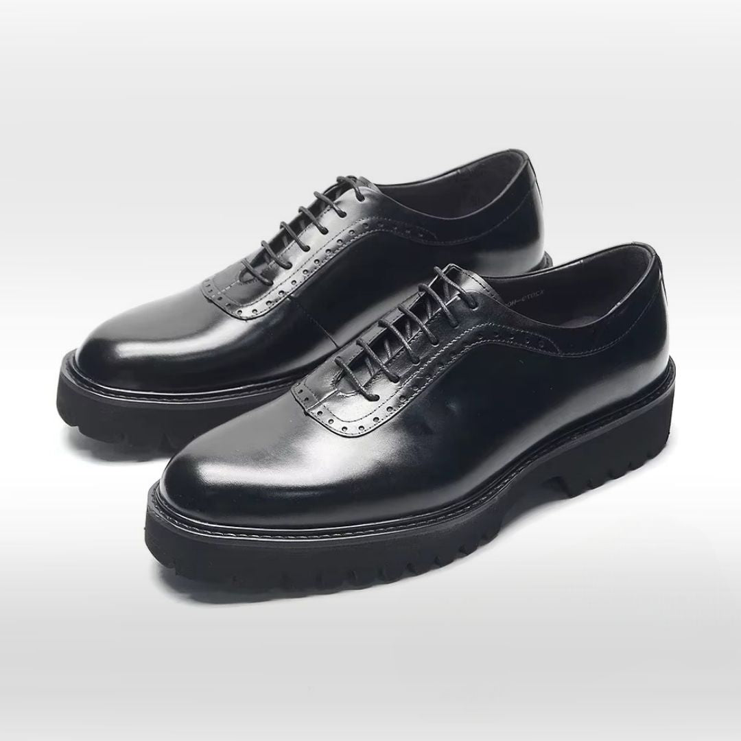 Black Blue Gradient Leather Oxford Dress Shoes with Elevated Heel