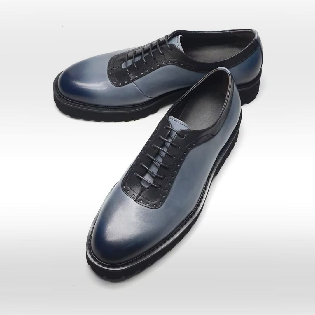 Black Blue Gradient Leather Oxford Dress Shoes with Elevated Heel